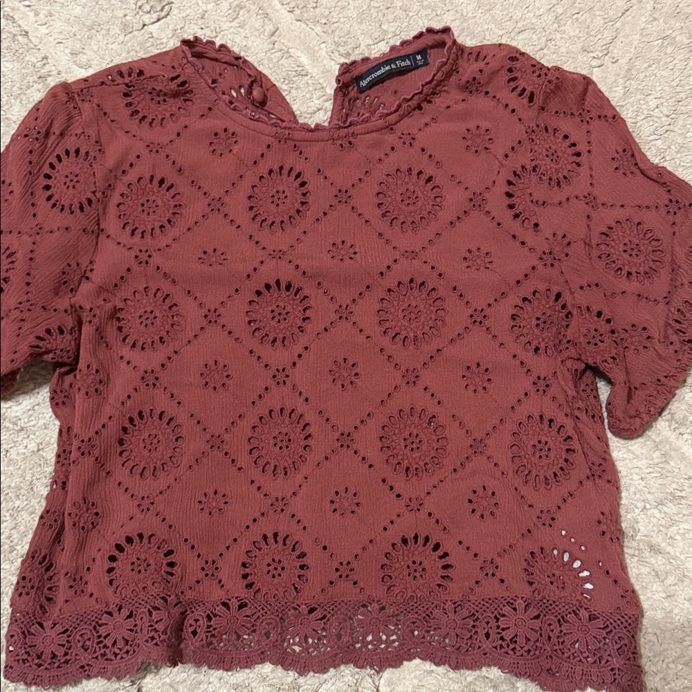Women's Lace Eyelet Top in Rust